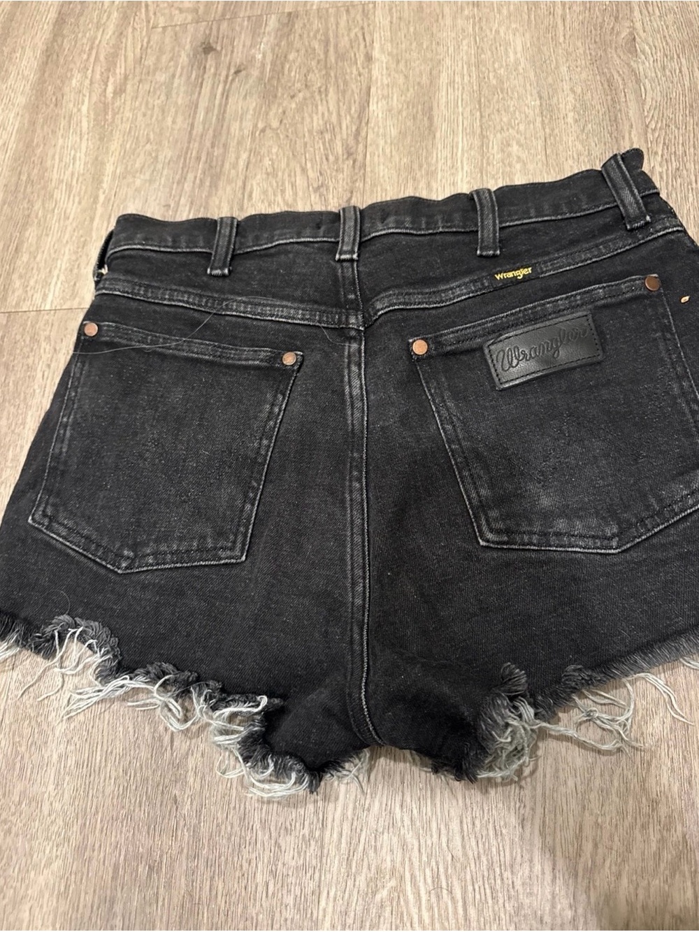 Wrangler Black Distressed Frayed Hem Denim Shorts - Picture 2 of 3